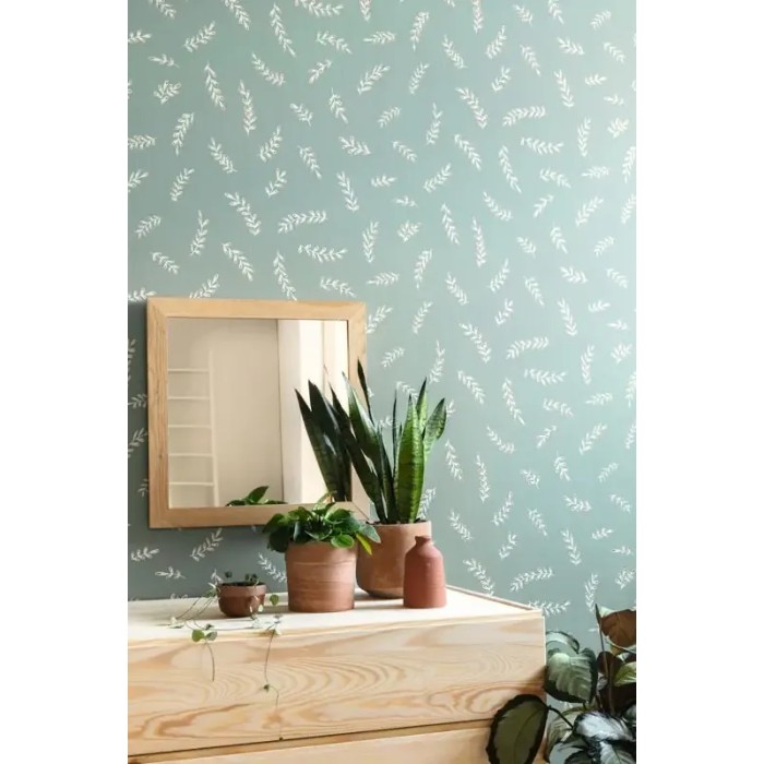 Caselio|Minimalist wallpaper in green with wheat sprigs|Minimalist