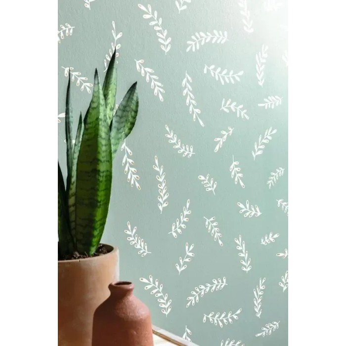 Caselio|Papel pintado minimalista verde, espigas de trigo|Minimalista