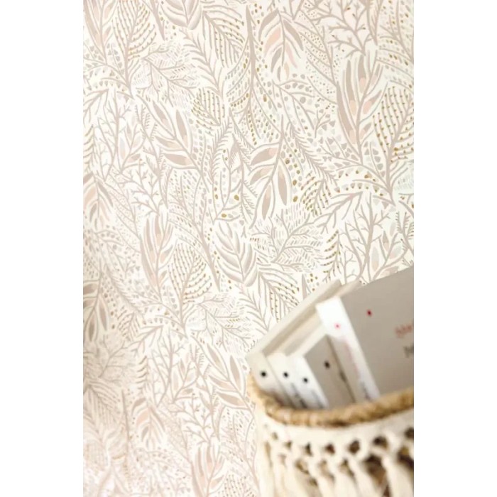 Caselio|Papier peint scandinave beige motifs floraux|Papier Peint