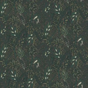 Caselio|Papel pintado floral escandinavo azul noche y verde|Papel Pintado