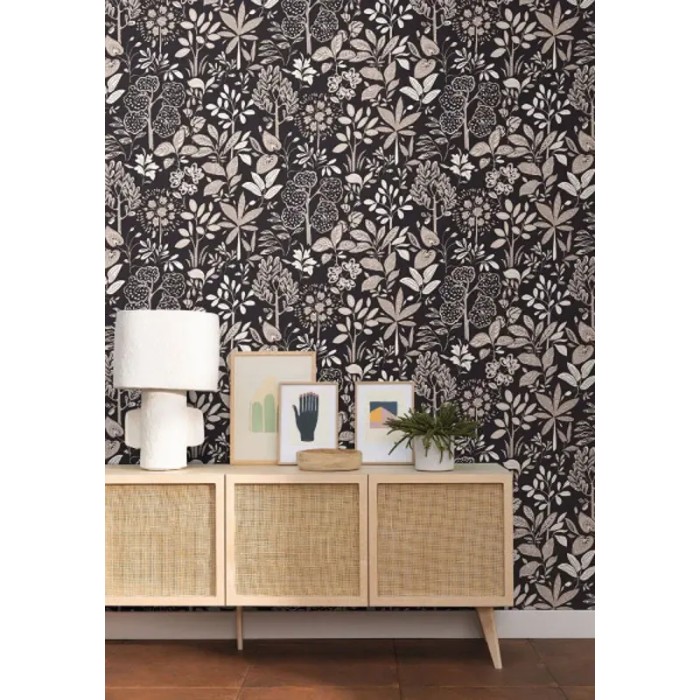 Caselio|Boho-Blumentapete in Schwarz und Beige|Tapeten
