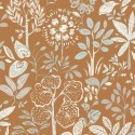 Caselio|Living room wallpaper with bohemian flowers in terracotta brown|Wallpaper