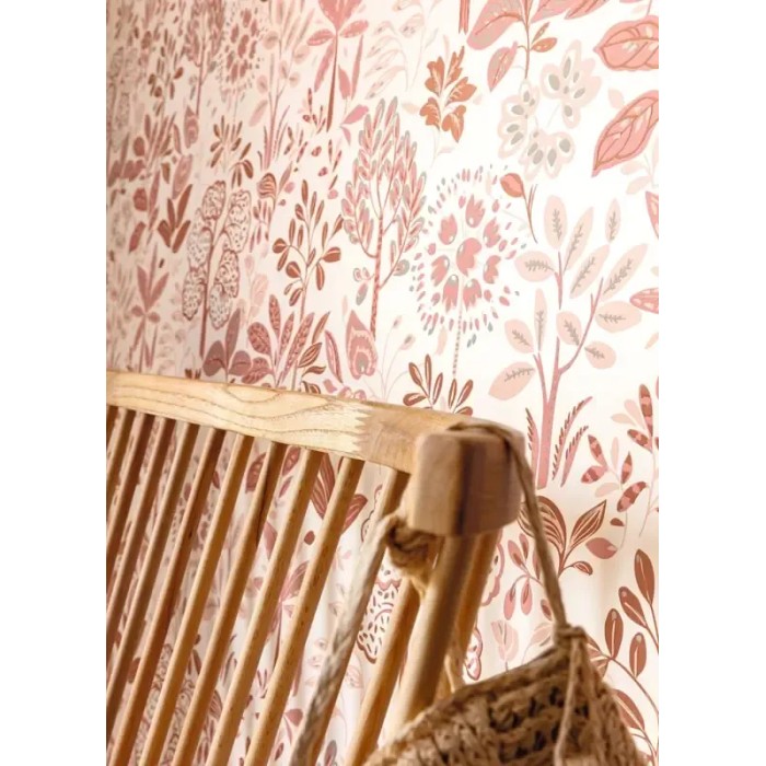 Caselio|Papel pintado flores rosa empolvado|Papel Pintado
