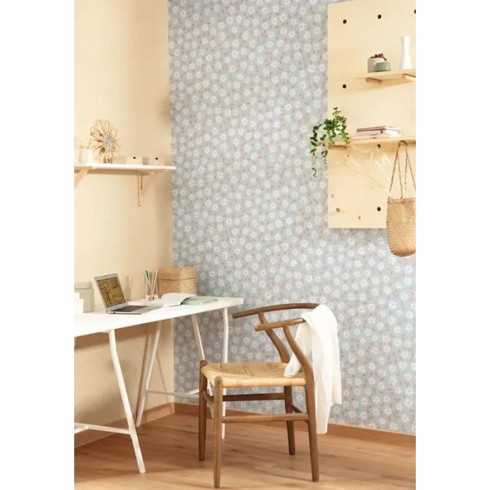 Caselio|Papel pintado juvenil, margaritas celestes|Papel Pintado