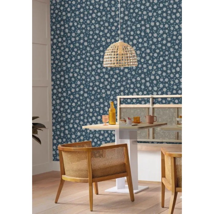 Papel pintado flores azul, enredadera de margaritas - Caselio Essentiel 103126100