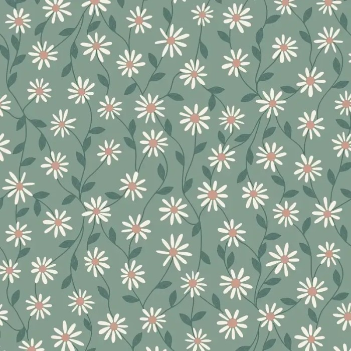 Caselio|Papel pintado enredadera de margaritas turquesa|Papel Pintado