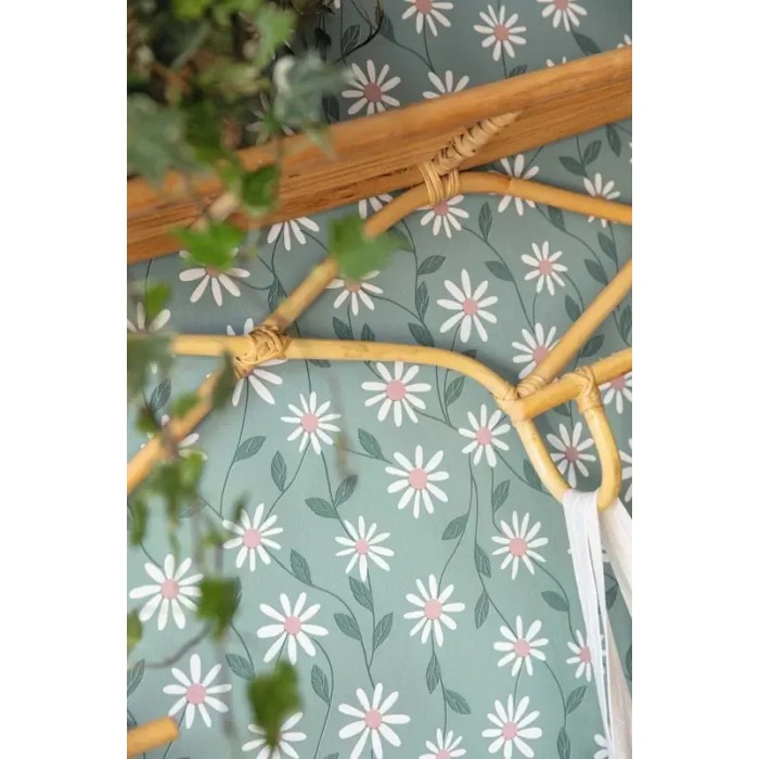 Caselio|Floral wallpaper turquoise daisy vines|Wallpaper