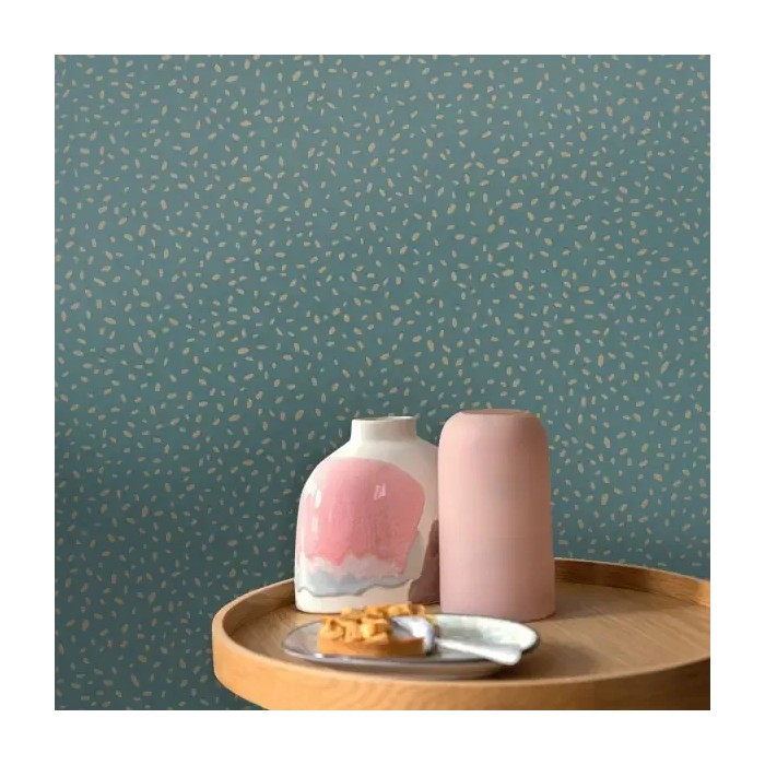 Caselio|Papel pintado verde con puntos dorados|Papel Pintado