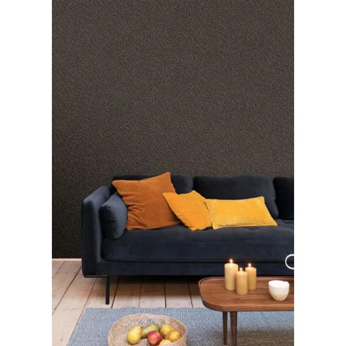 Caselio|Papier peint moderne noir avec pois dorés|Moderne