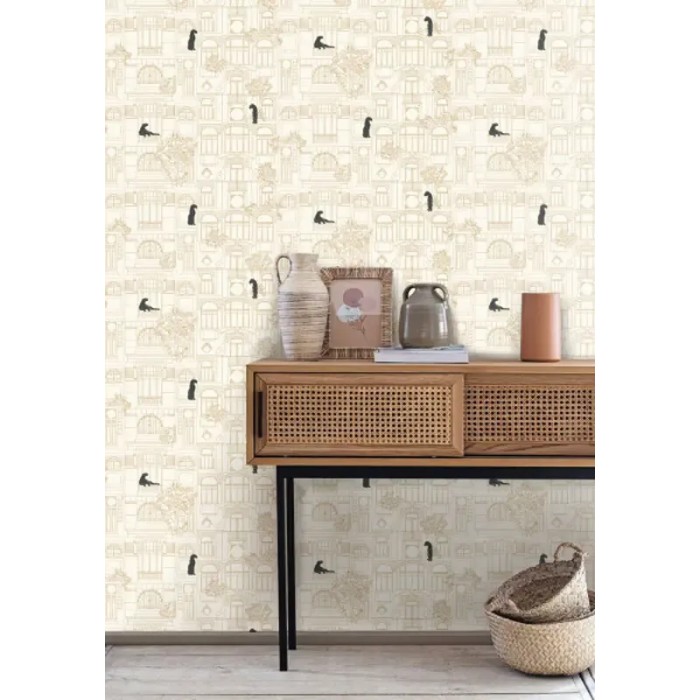 Caselio|Art-Déco-Architektur Tapete in Weiß und Gold|Figurative