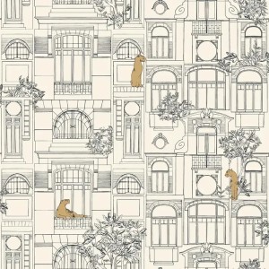 Casadeco|Art-Déco-Tapete in Weiß mit goldenen Kreisen|Art Deco