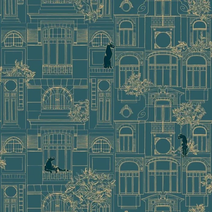 Papel pintado arquitectura Art Decó azul y dorado - Caselio Golden Age 103786286