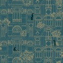 Caselio|Art Deco architecture wallpaper in blue and gold|Figurative