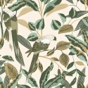 Caselio|Papel pintado plantas exóticas y loros, estilo tropical|Art Deco