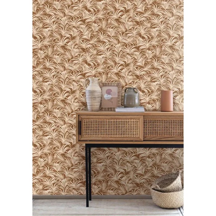 Caselio|Papier peint floral entrée élégante marron et or|Art Déco