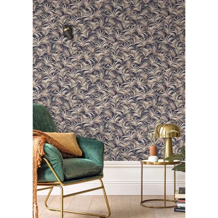 Papel pintado floral elegante azul y cobrizo - Caselio Golden Age 103806162