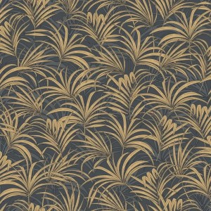 Caselio|Papier peint floral entrée élégante marron et or|Art Déco