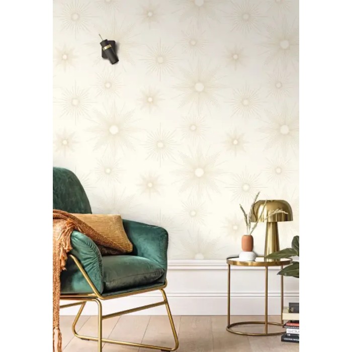 Caselio|Papel pintado elegante estilo Art Decó blanco y dorado|Art Deco