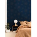 Caselio|Art Deco bedroom wallpaper in blue with golden stars|Wallpaper
