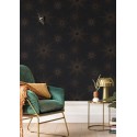 Caselio|Papel pintado moderno negro con estrellas doradas y un toque Art Decó|Art Deco