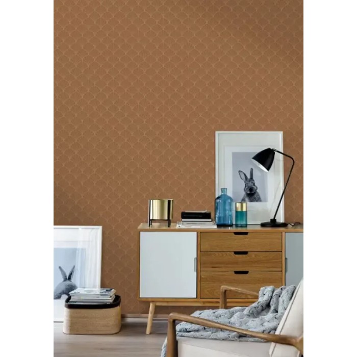 Caselio|Art-Déco-Tapete in Braun mit Palmenmotiv|Art Deco