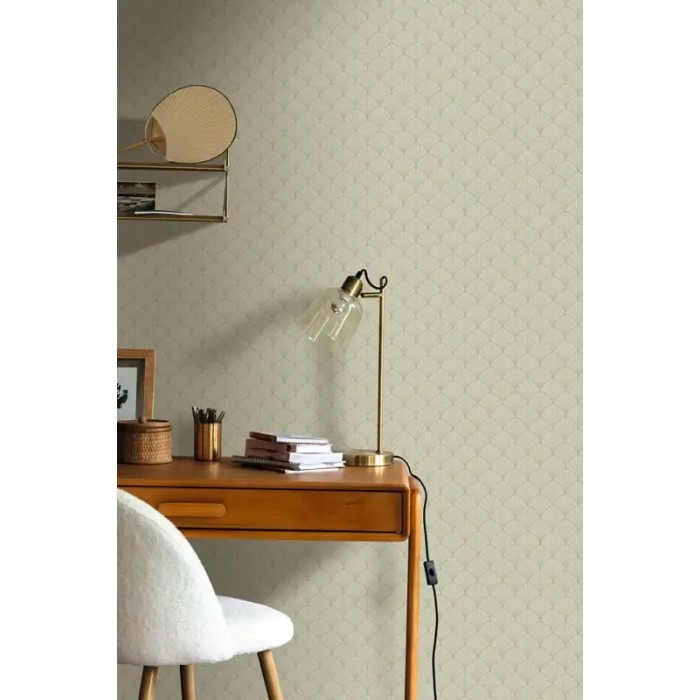 Caselio|Papel pintado elegante verde y dorado, palmeras estilo art deco|Papel Pintado