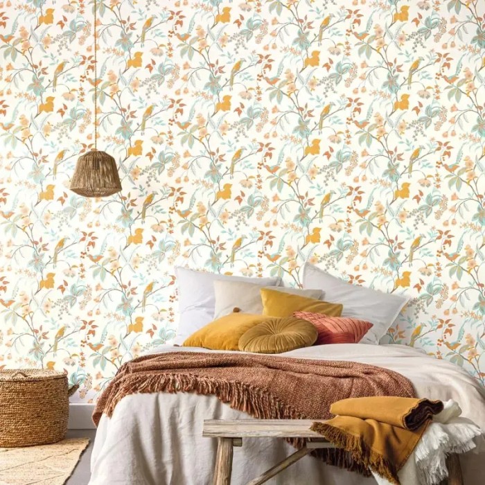 Caselio|Papel pintado flores y pájaros romántico|Romántico