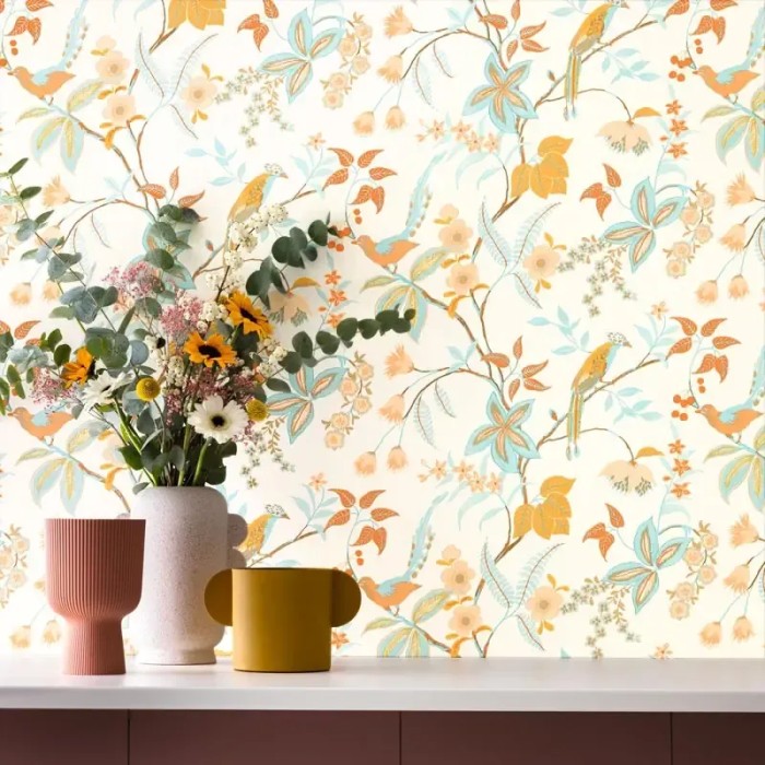 Caselio|Papier peint fleurs et oiseaux romantique|Romantique