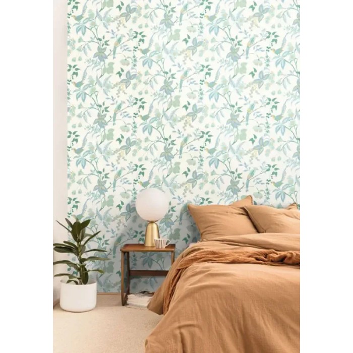 Caselio|Papel pintado romántico con pájaros y flores|Papel Pintado