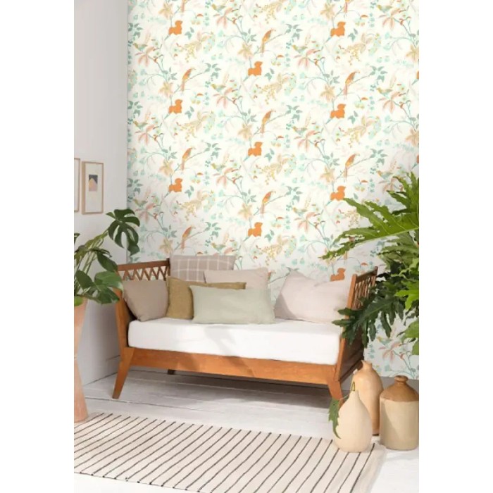 Papel pintado floral romántico con y pájaros - Caselio Happy Therapy 104060732