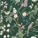 Papel pintado romántico flores y pájaros verde oscuro - Caselio Happy Therapy 104067576
