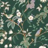 Caselio|Papier peint romantique fleurs et oiseaux vert foncé|Romantique