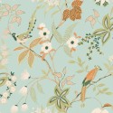 Papel pintado flores y pájaros estilo romántico verde agua - Caselio Happy Therapy 104067765