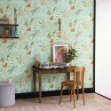 Caselio|Papier peint fleurs et oiseaux style romantique vert d’eau|Romantique