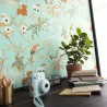Caselio|Aqua Grün romantische Tapete mit Vögeln und Blumen|Romantisch