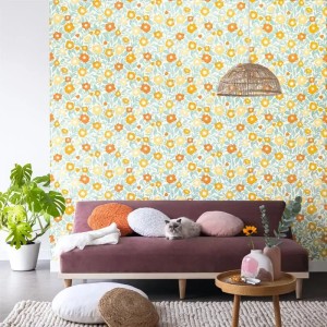 As Creation|Retro floral boho style white and pink wallpaper|Wallpaper 2
