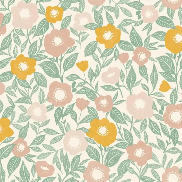 Papel pintado flores de amapolas verde y amarillo - Caselio Happy Therapy 104070734