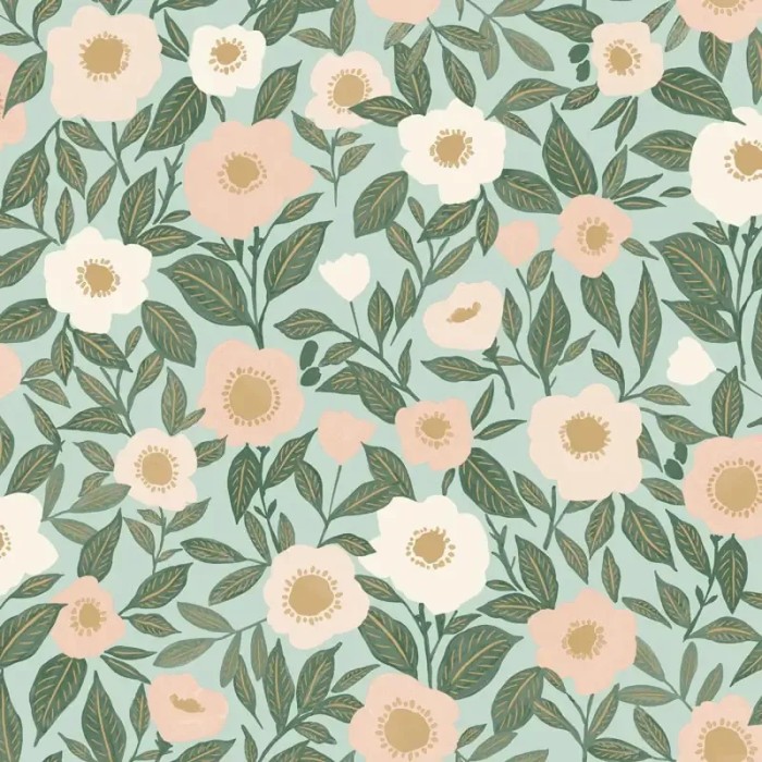 Caselio|Papel pintado estampado de amapolas verde|Papel Pintado