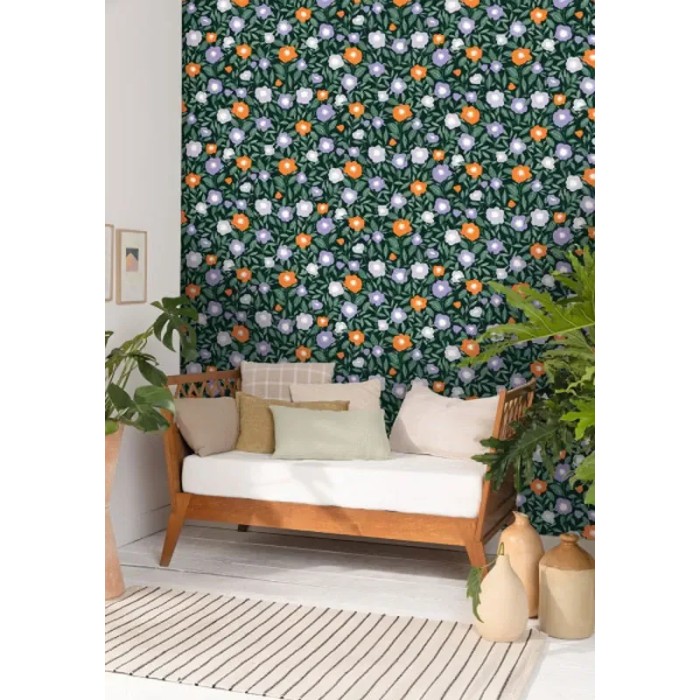 Caselio|Papel pintado amapolas verde oscuro|Papel Pintado