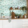 Caselio|Papel pintado azulejos gresite tonos verde y azul|Imitacion Azulejos