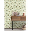 Caselio|Green and brown mosaic tile effect wallpaper|Tile Imitation