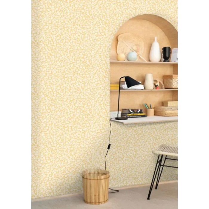 Caselio|Papel pintado estampado de florecillas amarillo y blanco|Papel Pintado