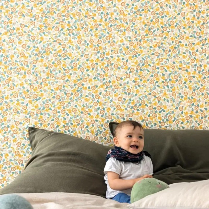 Caselio|Papier peint enfant fleurs multicolores|Jeunesse