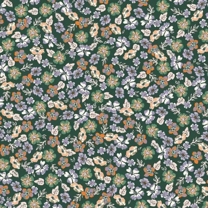 Caselio|Papel pintado estampado de florecillas verde y violeta|Papel Pintado