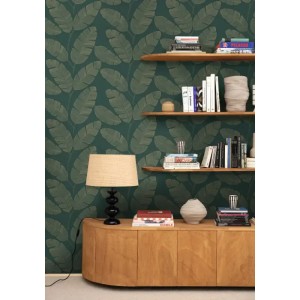 Casadeco|Emerald green muslin fabric wallpaper|Green 2