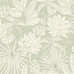 Caselio|Khaki Grüne Hawaii-Pflanzen Tapete|Tropische