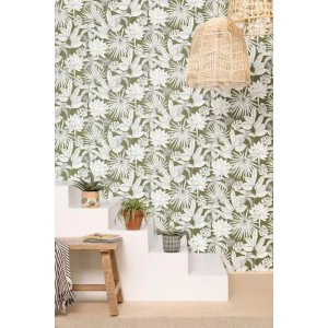 Versace|Tropical wallpaper white palm leaves glossy effect|Tropical 2