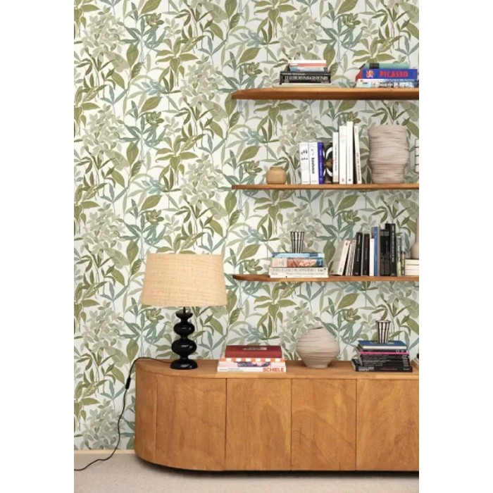 Caselio|Moosgrüne Blätter Blumentapete|Tapeten