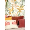 Caselio|Papel pintado flores estampado verde y naranja|Papel Pintado