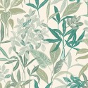 Caselio|Papel pintado estampado floral blanco y verde|Papel Pintado